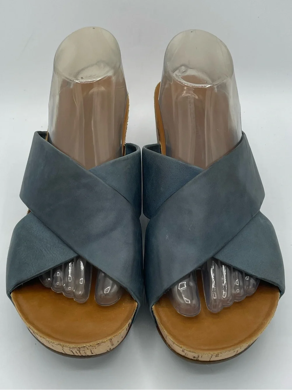 Chocolat Blu Melissa Cork Wedge Sandal with Blue Leather Crisscross Straps